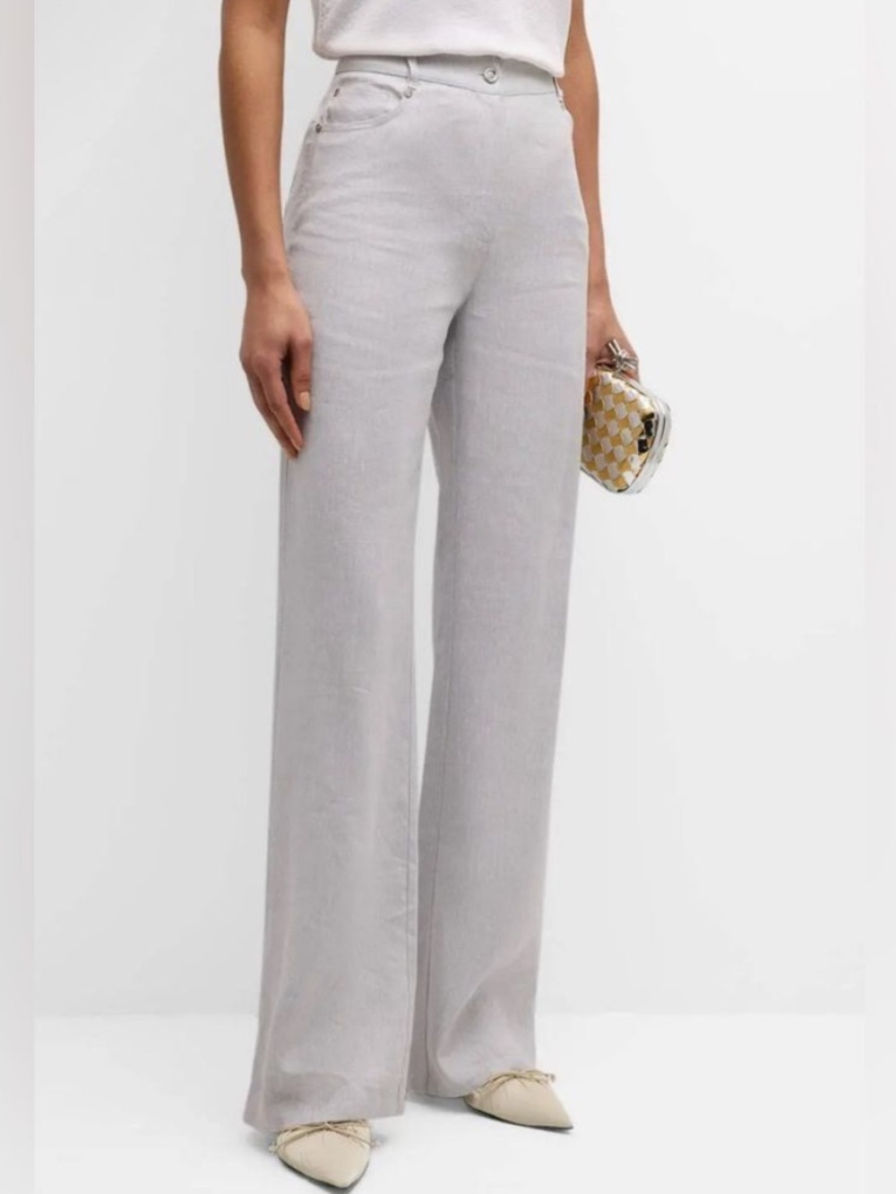 10 Crosby Derek Lam Light Gray Wide-Leg High-Rise Pants